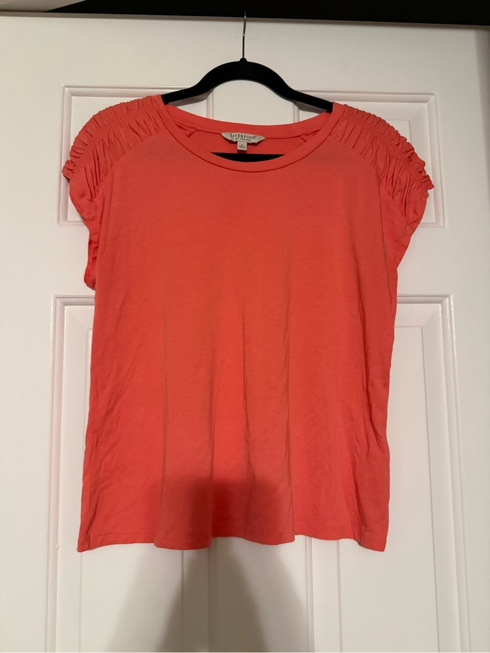 Liverpool LA Seren Smocked Shoulder Raglan Knit Top Sugar Coral Medium